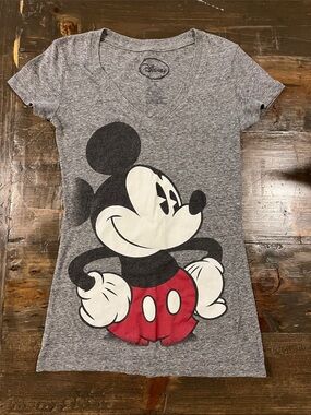 Disney Gray Mickey Mouse Graphic Tee with Red Shorts